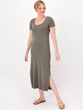 BareFoot Dreams Malibu Collection Cotton Rib Dress Olive Branch NWT Size Small